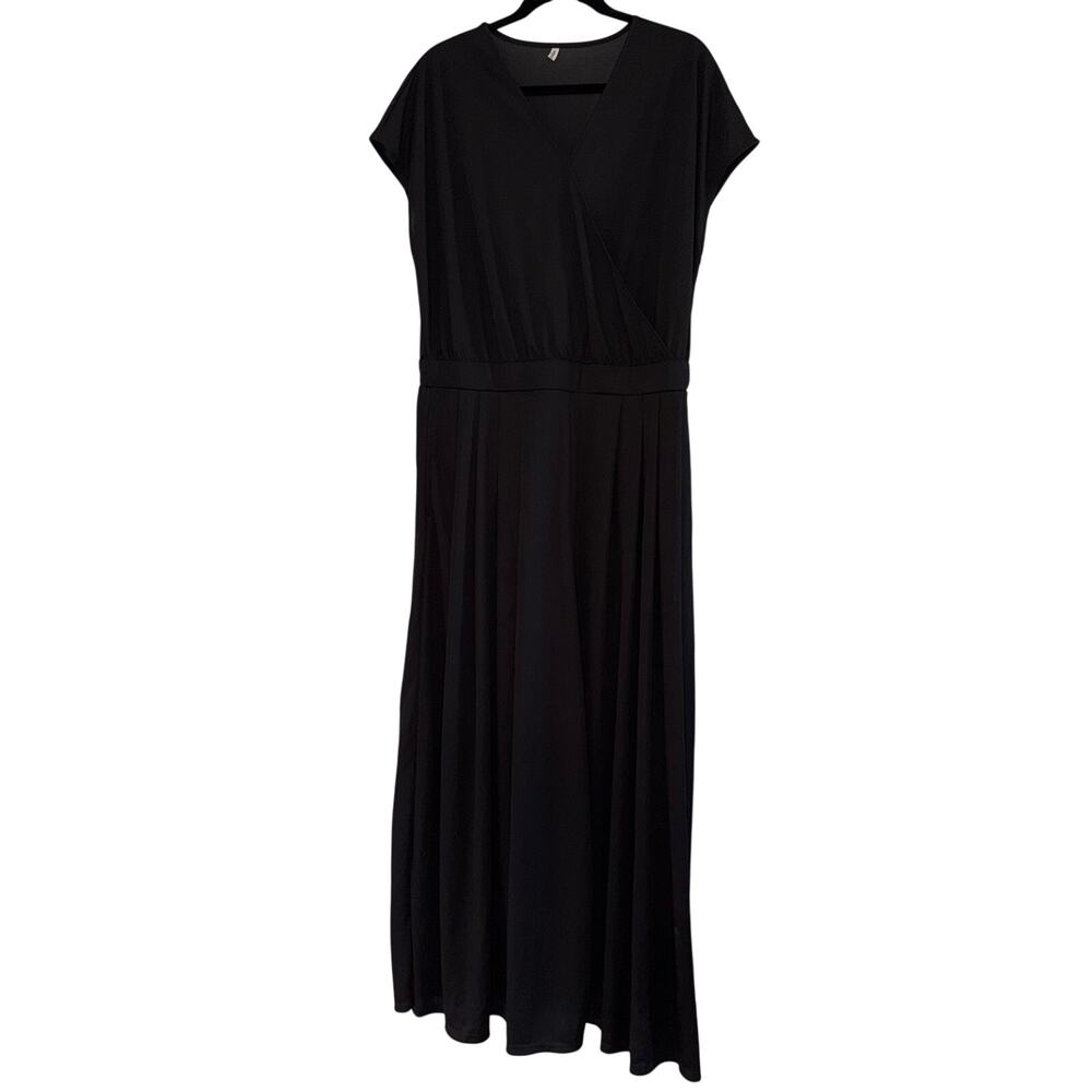 Halara V-Neck Wide Leg Jumpsuit - Black XL Petite - Pet Hair Resistant